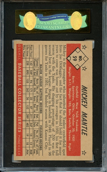 1953 Bowman Color 59 Mickey Mantle SGC NM/MT+ 92 / 8.5