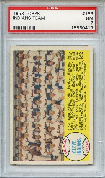 1958 Topps 158 Cleveland Indians Team PSA NM 7