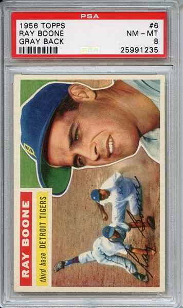 1956 Topps 6 Ray Boone Gray Back PSA NM-MT 8