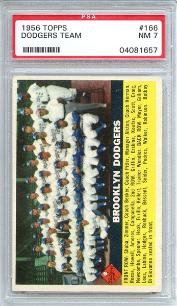 1956 Topps 166 Brooklyn Dodgers Team PSA NM 7