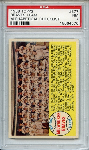 1958 Topps 377 Milwaukee Braves Team PSA NM 7