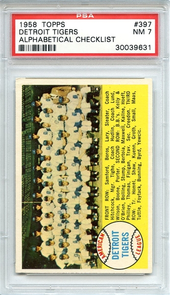 1958 Topps 397 Detroit Tigers Team PSA NM 7