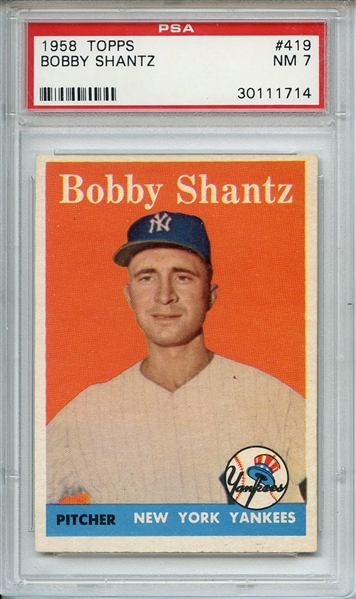 1958 Topps 419 Bobby Shantz PSA NM 7