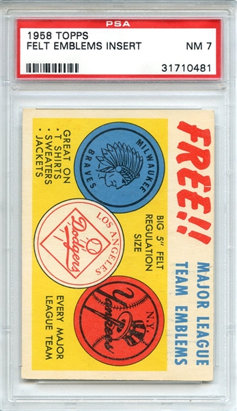 1958 Topps Felt Emblems Insert PSA NM 7