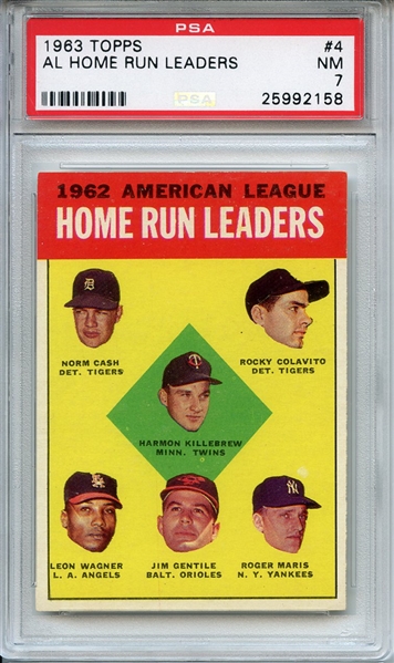 1963 Topps 4 AL Home Run Leaders Killebrew Maris Colavito PSA NM 7