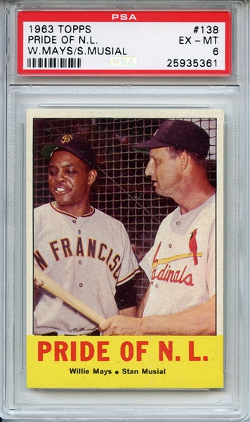 1963 Topps 138 Pride of NL Mays Musial PSA EX-MT 6