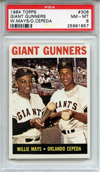 1964 Topps 306 Giant Gunners Mays Cepeda PSA NM-MT 8