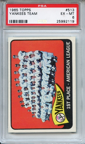 1965 Topps 513 New York Yankees Team PSA EX-MT 6