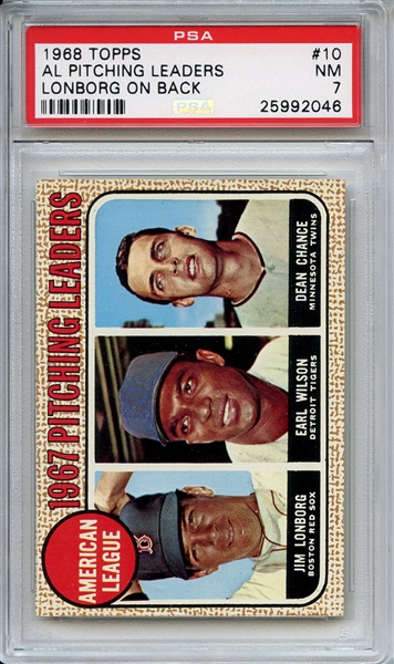 1968 Topps 10 AL Pitching Leaders Lonborg on Back PSA NM 7