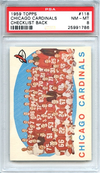 1959 Topps 118 Chicago Cardinals Team PSA NM-MT 8
