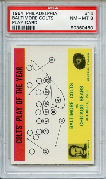 1964 Philadelphia 14 Baltimore Colts Play Card Don Shula PSA NM-MT 8
