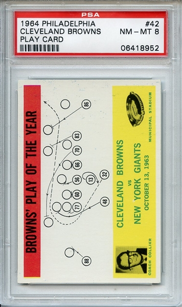 1964 Philadelphia 42 Cleveland Browns Play Card PSA NM-MT 8