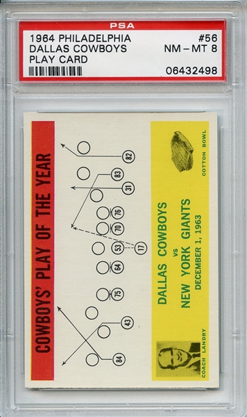 1964 Philadelphia 56 Dallas Cowboys Play Card Tom Landry PSA NM-MT 8