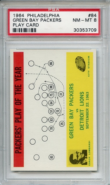 1964 Philadelphia 84 Green Bay Packers Play Card Vince Lombardi PSA NM-MT 8