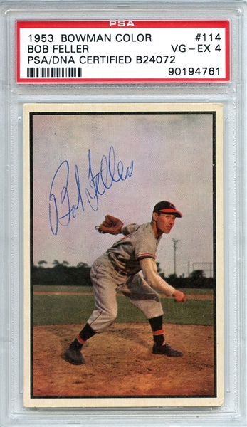 Bob Feller Signed 1953 Bowman Card PSA/DNA VG-EX 4
