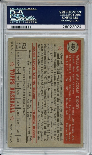 1952 Topps 400 Bill Dickey PSA EX-MT+ 6.5
