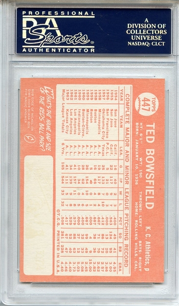 1964 Topps 447 Ted Bowsfield PSA GEM MT 10