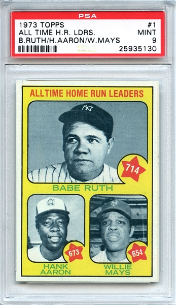 1973 TOPPS 1 ALL TIME H.R. LEADERS RUTH/AARON/MAYS PSA MINT 9