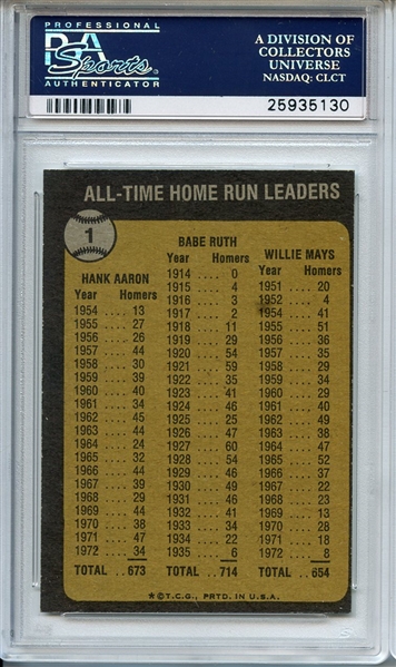 1973 TOPPS 1 ALL TIME H.R. LEADERS RUTH/AARON/MAYS PSA MINT 9