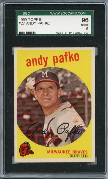 1959 Topps 27 Andy Pafko SGC MINT 96 / 9