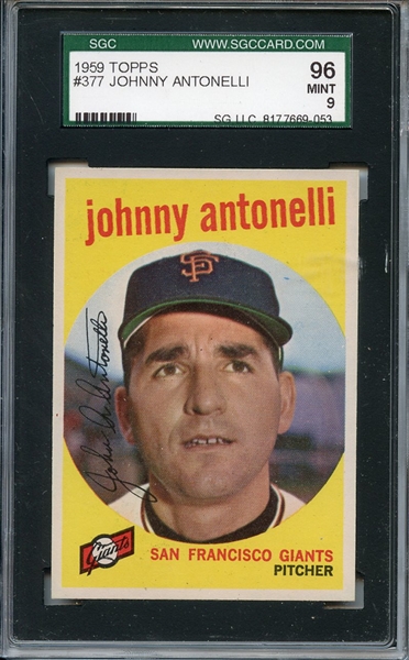 1959 Topps 377 Johnny Antonelli SGC MINT 96 / 9