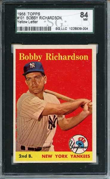 1958 Topps 101 Bobby Richardson Yellow Letters SGC NM 84 / 7