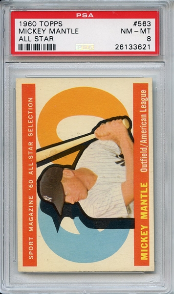 1960 TOPPS 563 MICKEY MANTLE ALL STAR PSA NM-MT 8