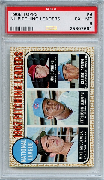 1968 TOPPS 9 NL PITCHING LEADERS PSA EX-MT 6