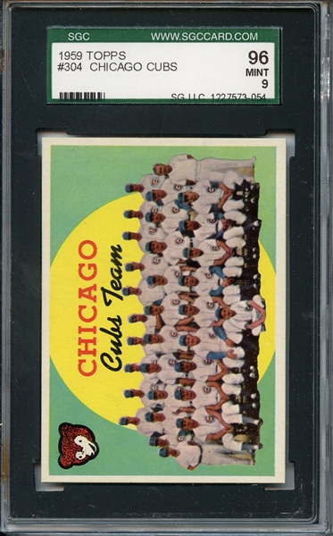 1959 TOPPS 304 CHICAGO CUBS TEAM SGC MINT 96 / 9