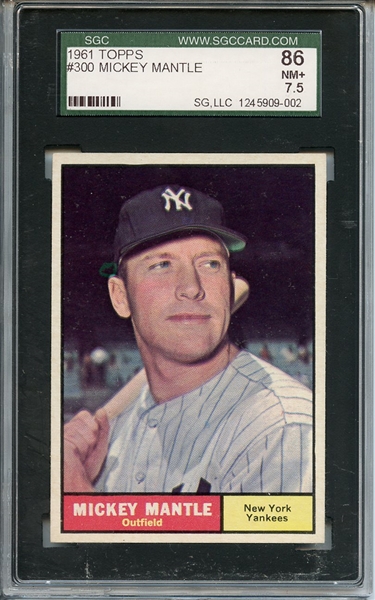 1961 TOPPS 300 MICKEY MANTLE SGC NM+ 86 / 7.5