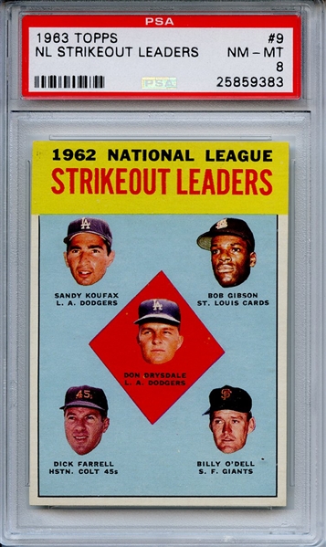1963 TOPPS 9 NL STRIKEOUT LEADERS PSA NM-MT 8