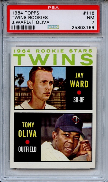 1964 TOPPS 116 TWINS ROOKIES J.WARD/T.OLIVA PSA NM 7