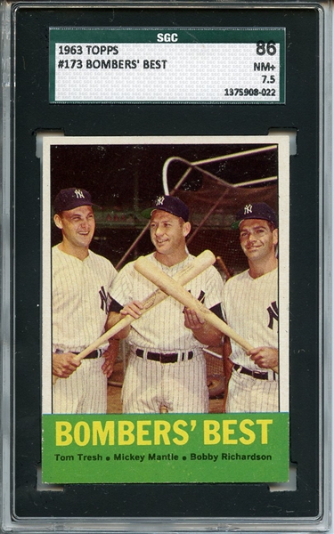 1963 TOPPS 173 BOMBERS' BEST MANTLE SGC NM+ 86 / 7.5