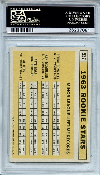 1963 TOPPS 537 PETE ROSE RC PSA EX-MT 6