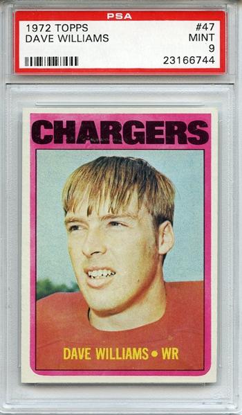 1972 TOPPS 47 DAVE WILLIAMS PSA MINT 9