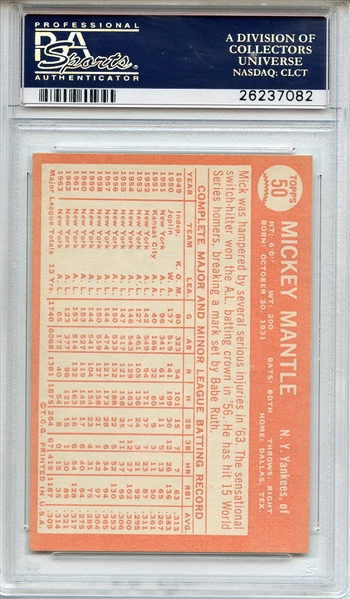 1964 TOPPS 50 MICKEY MANTLE PSA NM+ 7.5