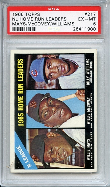 1966 TOPPS 217 NL HOME RUN LEADERS MAYS/McCOVEY/WILLIAMS PSA EX-MT 6