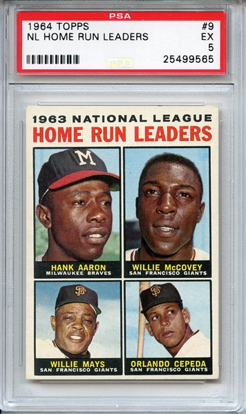 1964 TOPPS 9 NL HOME RUN LEADERS AARON MCCOVEY MAYS CEPEDA PSA EX 5