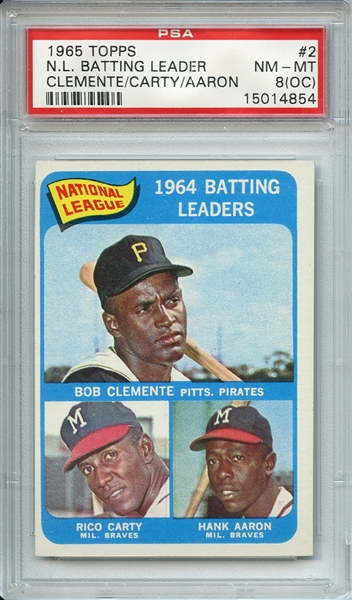 1965 TOPPS 2 N.L. BATTING LEADER CLEMENTE/CARTY/AARON PSA NM-MT 8 (OC)