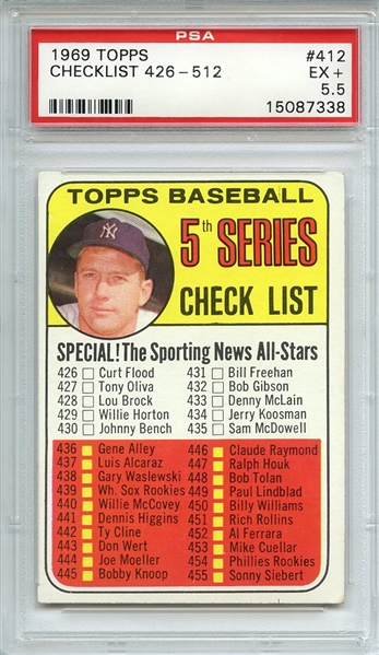 1969 TOPPS 412 MICKEY MANTLE CL PSA EXCELLENT+ 5.5