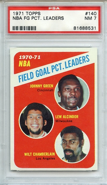 1971 TOPPS 140 NBA FG PCT. LEADERS PSA NM 7