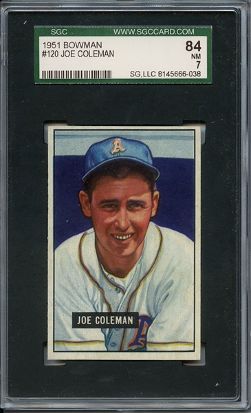 1951 BOWMAN 120 JOE COLEMAN SGC NM 84 / 7