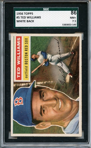 1956 TOPPS 5 TED WILLIAMS WHITE BACK SGC NM+ 86 / 7.5