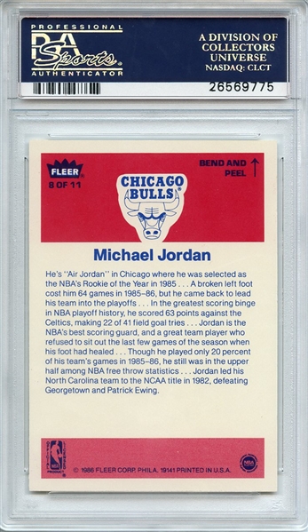 1986 FLEER STICKER 8 MICHAEL JORDAN RC PSA MINT 9