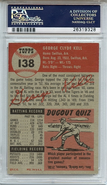 1953 TOPPS 138 GEORGE KELL PSA NM-MT 8