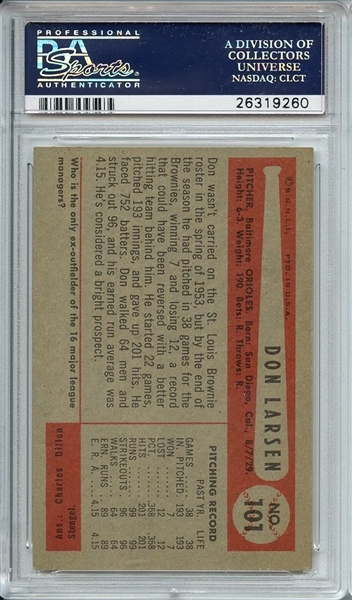 1954 BOWMAN 101 DON LARSEN RC PSA MINT 9