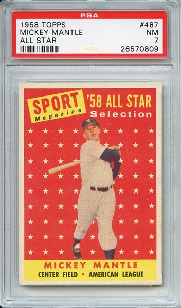 1958 TOPPS 487 MICKEY MANTLE ALL STAR PSA NM 7