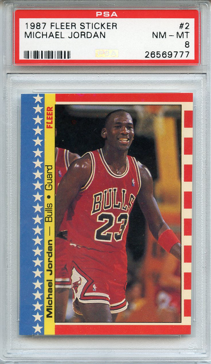 Lot Detail - 1987 FLEER STICKER 2 MICHAEL JORDAN PSA NM-MT 8