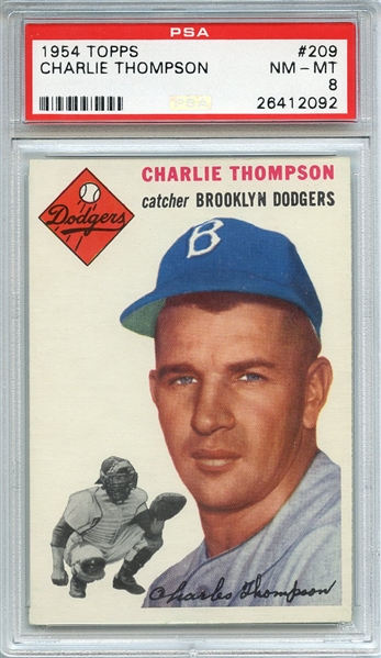 1954 TOPPS 209 CHARLIE THOMPSON PSA NM-MT 8