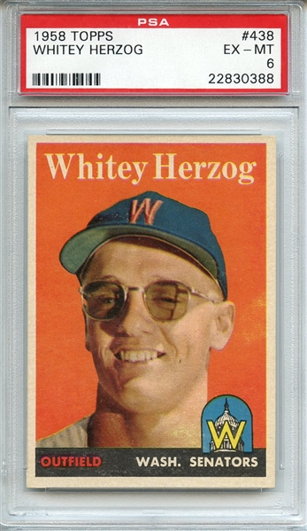 1958 TOPPS 438 WHITEY HERZOG PSA EX-MT 6